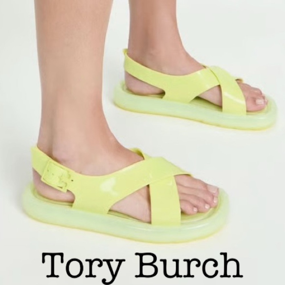 Tory Burch Criss Cross Neon Yellow Bubble Jelly Sandals Size 9